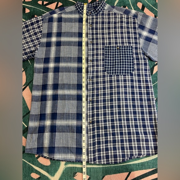 Vintage Santana Collarless Plaid Denim Button Up Shirt - Picture 10 of 11